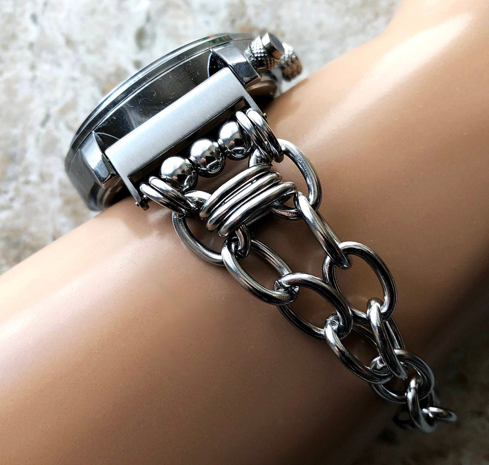 Samsung Galaxy Watch 3 45mm 46mm Gear S3 Frontier Classic Silver Color Adjustable Bracelet Band Stainless Steel Chain Links Handmade A22